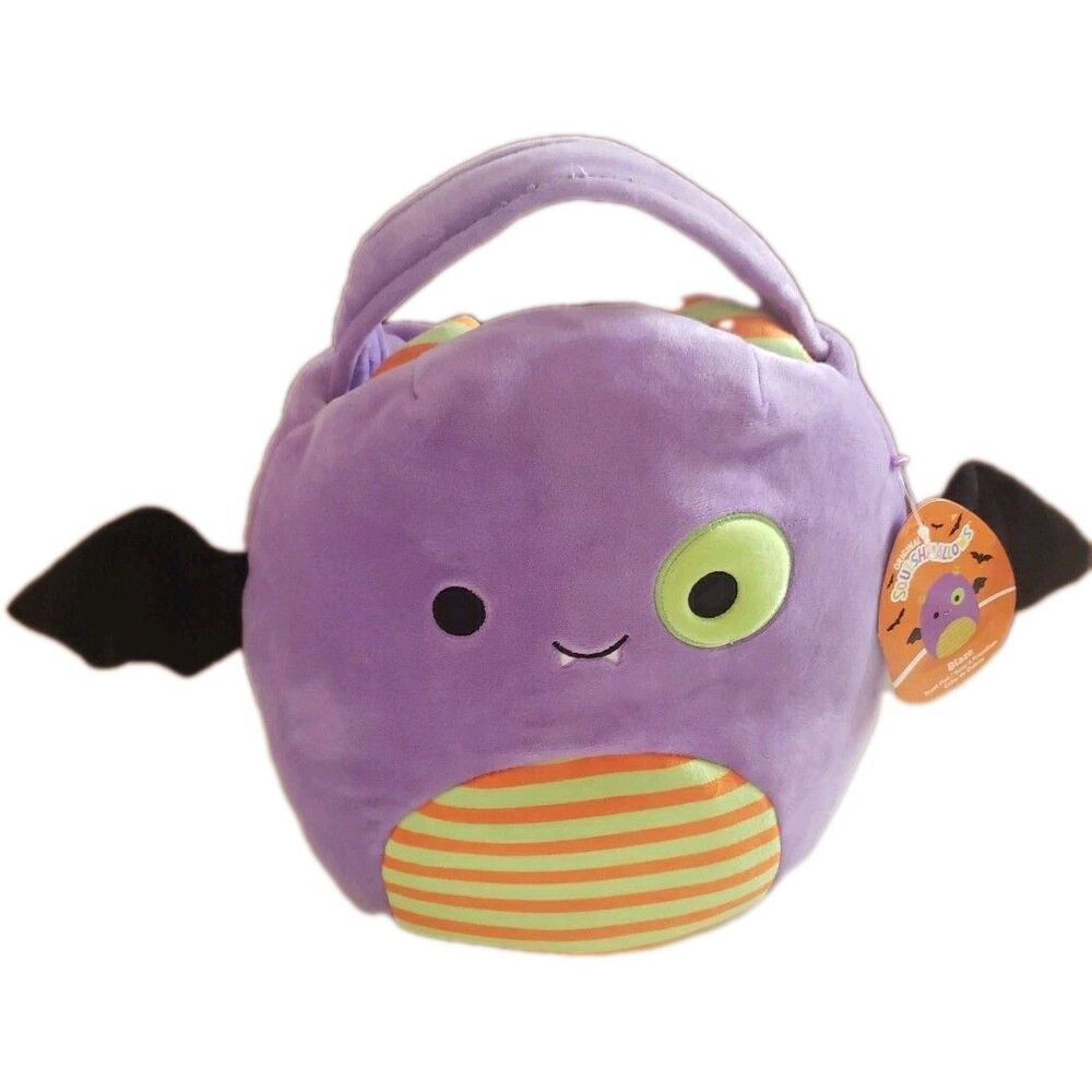 Squishmallows Blaze Bat 12" Soft Treat Pail Candy Tote Bag Purple Halloween